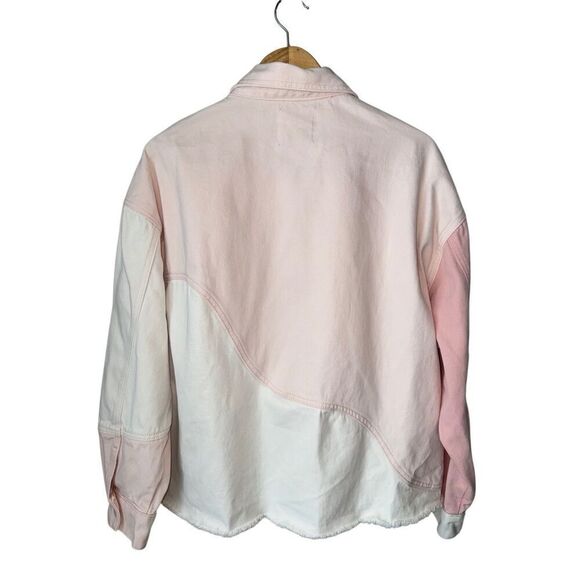 Bershka 100% Cotton Pink & White Color Block Oversized Denim Jacket - Picture 2 of 10